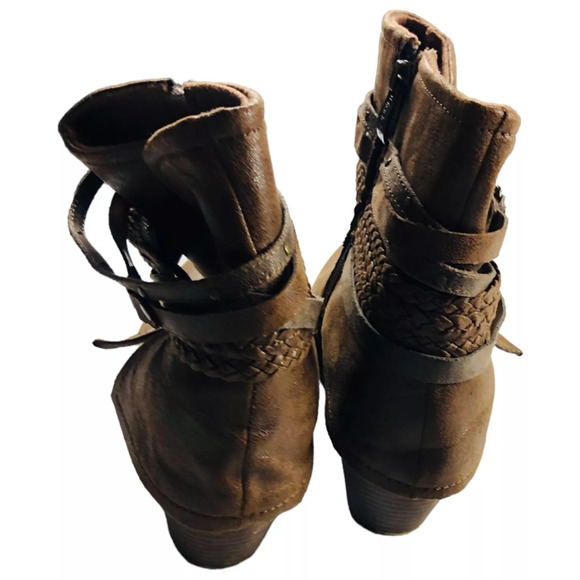 Lime Light Womens Faux Leather Cuffed Ankle Booties Block Heels Brown Size 10 - Picture 7 of 9